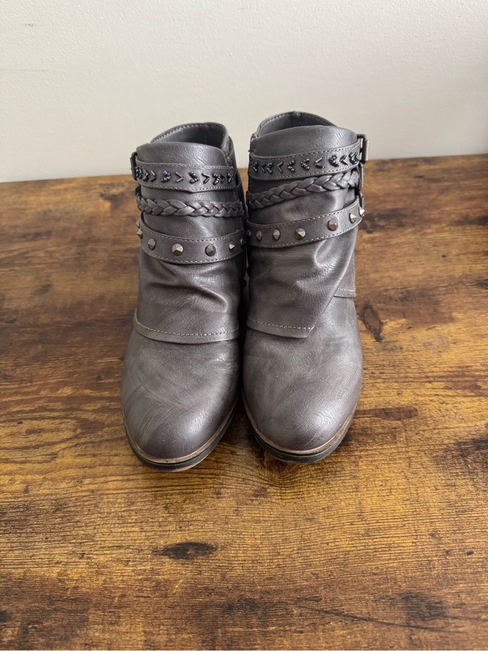 Truth Charcoal Gray Braided & Studded Ankle Booties